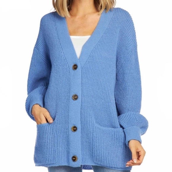 Mud Pie Shelton Oversized Blue Cardigan Sweater NWT - Picture 2 of 4